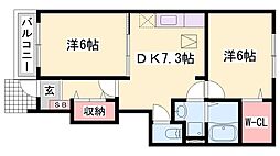 フェリア糸井F 2DKの間取図画像