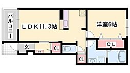 エル・ヴィエントB 1LDKの間取図画像
