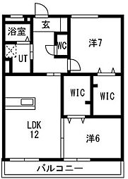 クリスタルハイツ 2LDKの間取図画像