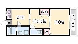 メトレス福田2 2DKの間取図画像