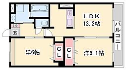 エルグランデ北在家 2LDKの間取図画像