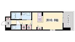 クレール姫路 1Kの間取図画像