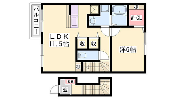 アンソレイエ飾磨 ｜兵庫県姫路市飾磨区細江(賃貸アパート1LDK・2階・46.28㎡)の写真 その2