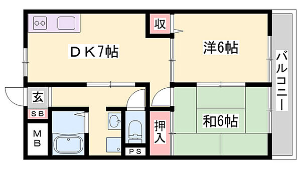 ジュネス99 ｜兵庫県姫路市飯田1丁目(賃貸マンション2DK・2階・43.87㎡)の写真 その2