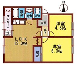La.ストライプ 2LDKの間取図画像