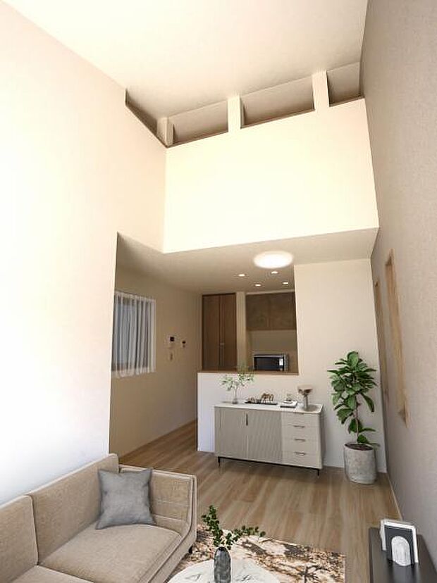 リビング（配置してある家具はCGによるイメージです。）LDK11.81帖　くつろげるリビングは話に夢中になりすぎて、ついつい時間を忘れてしまう。そんな束の間の幸せを感じさせてくれる場所です。