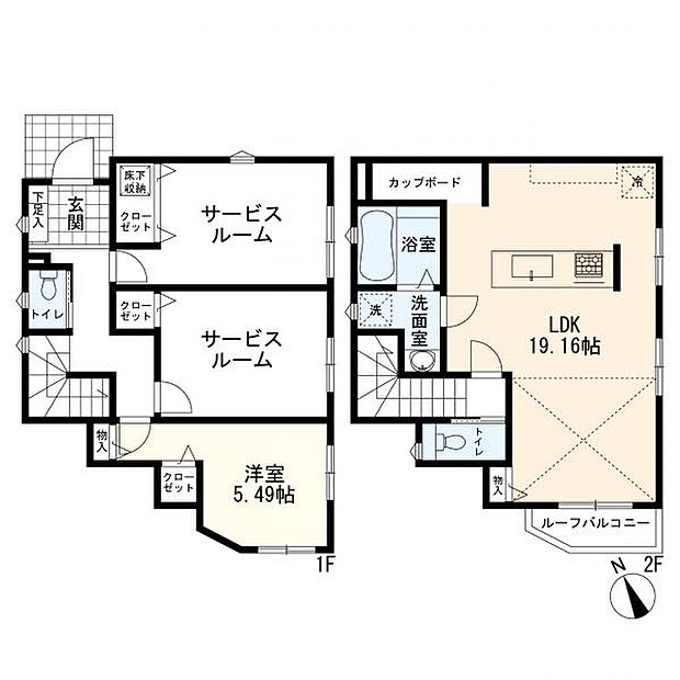 1ＬＤＫ＋2Ｓ＋カースペース　2号棟
