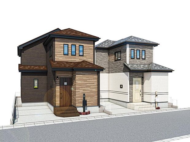 「完成予想図(A号棟)」敷地面積100.24平米、建物面積95.64平米。1階水まわり集約プランの4LDK。