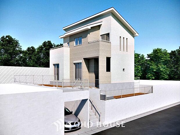 「外観(パース)」チュラルな色使いとスタイリッシュなフォルムで存在感を漂わせる街並み。都会的な外観と、雰囲気のある街並みがマッチし、新生活の情景を生み出します。