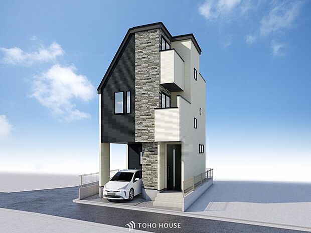 「外観（パース）」チュラルな色使いとスタイリッシュなフォルムで存在感を漂わせる街並み。都会的な外観と、雰囲気のある街並みがマッチし、新生活の情景を生み出します。