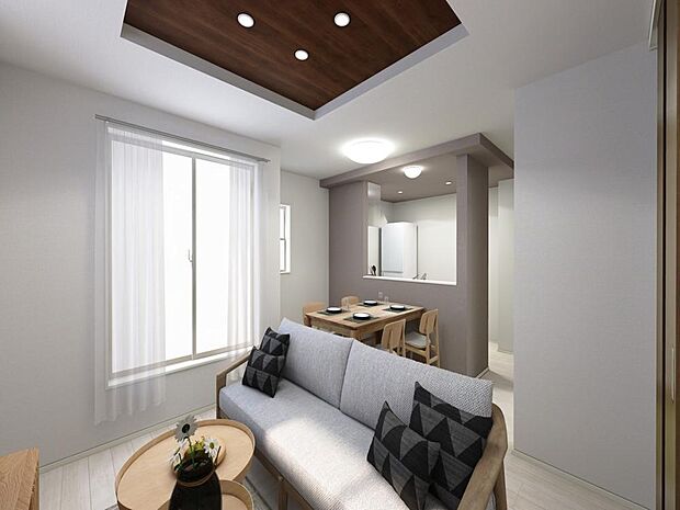 「2階リビングダイニング」家族の会話や笑顔が行き交うリビングで、大きなソファやダイニングテーブルでゆったり食事をしたりくつろぎたい。そんな夢が叶えられる空間です。