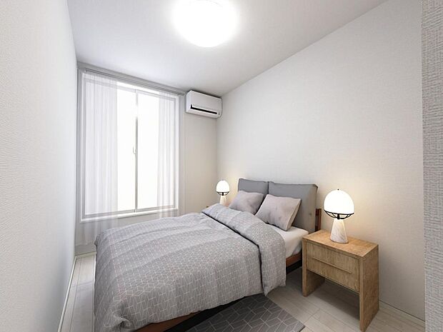 「バルコニーに面した居室」主寝室は十分な広さに加えて、快適に目覚められるよう、大きな採光窓を設けました。