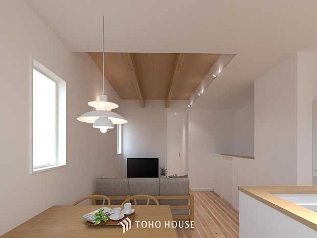 「リビングパース」穏やかな光が明るくリビングルームを包みます。心地よい空間が、ご家族のかけがえのない時間に優しく寄り添います。