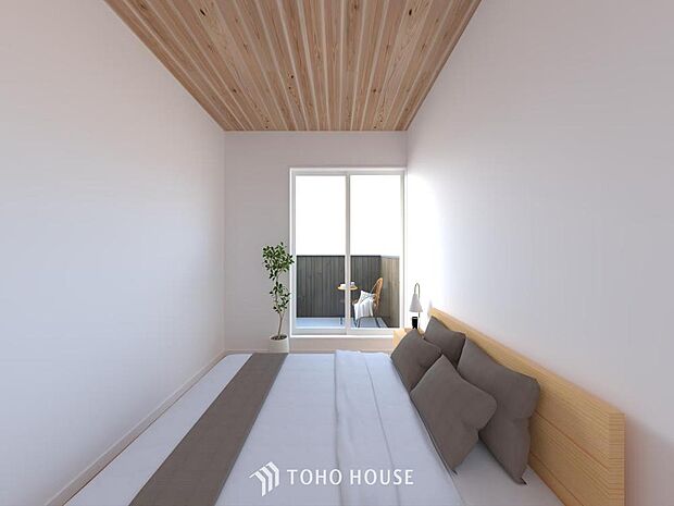 「洋室パース」書斎としても、趣味やくつろぎのスペースとしてお使いいただけます。家族と一緒に楽しい時間を過ごす中にも、一人でくつろげる時間と場所は特別なものになります。