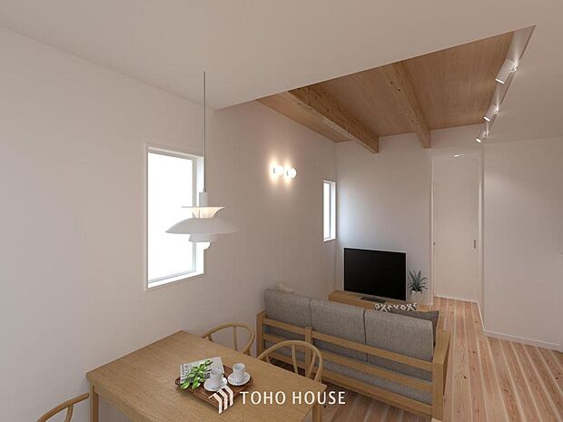 「リビングパース」忙しい朝でも、しっかり家族が揃って食事をして頂けるゆとりある大きさのダイニングスペース。手料理をテーブルで囲む素敵な時間を存分に愉しんで下さい。