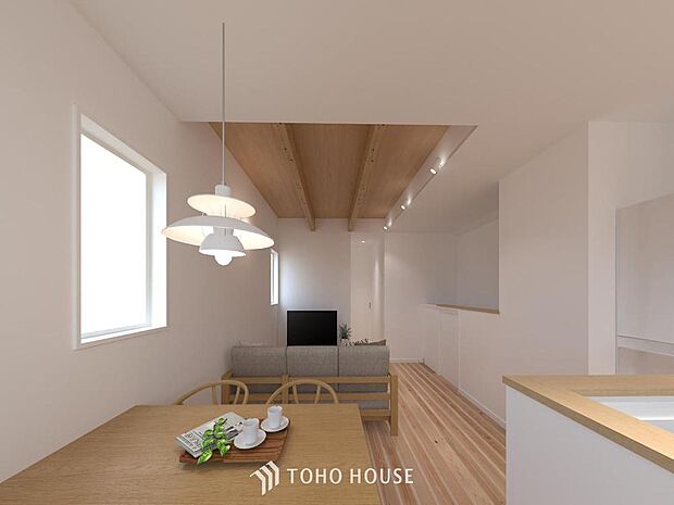 「リビングパース」家族の暮らしに思いを馳せて、日常のワンシーンを表現した空間。シンプルな機能美とスマートな空間美。家族みんなが自然体で過ごせる心地良さ生み出しています。