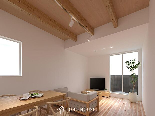 「リビングパース」LDKでは家族が集まり一緒の時間を過ごせる工夫がされております。何気ない一日の当たり前のひとコマがいつか一生の宝物になります。