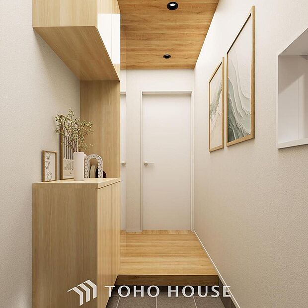 「玄関(完成予想図)」「ただいま」・「おかえり」。新居で交わす家族同士の何気ないやり取りがただ何となく嬉しいんです。自分のお家を手に入れた事の喜びが感じられるお客様からの素敵なエピソードです。