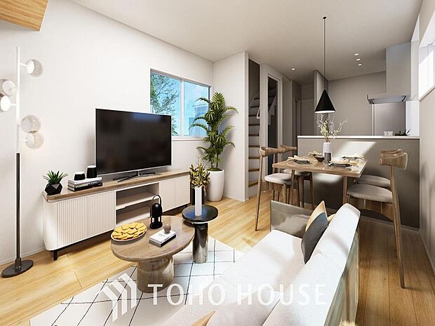 「寛ぎの空間リビング(完成予想図)」毎日過ごす場所だからこそ、飽きのこないデザインが大事。本当に欲しい「寛げる空間」を実感して頂けます。