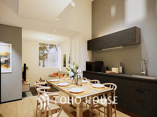 「自分らしい家造りを楽しめる」パース）落ち着いたカラーコーディネートの室内。インテリアやファブリックで、オーナー様好みのテイストデザインを取り入れて頂けます。