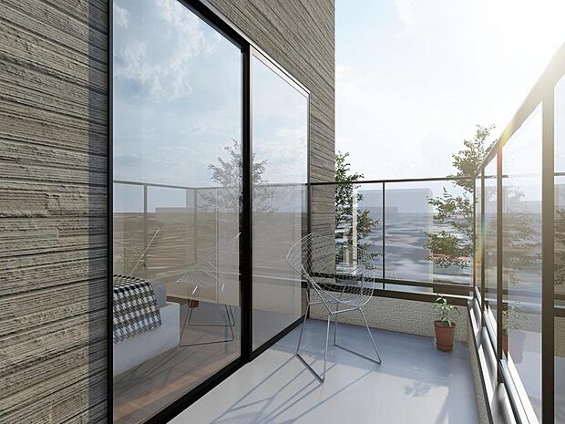 「バルコニー(パース)」鮮やかな緑と透き通る青空が心にゆとりをもたらします。美しい四季の変化を楽しみながら、色褪せることのない心地良さを実感していただくことができるお部屋です。