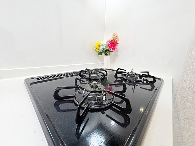 見た目に美しく使いやすさにも優れ、吹きこぼれ等のお掃除も簡単。3口コンロで忙しくても同時に調理ができるので便利ですね。