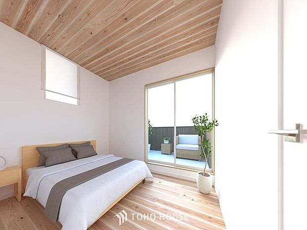 「洋室パース」心と体をゆったりと安らげる主寝室。寝室のゆとりが大きい分だけ、暮らしの安らぎは深まります。一日の疲れを癒すだけでなく、ご夫婦の親密な語らいを紡ぎ出します