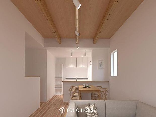 リビングパース」落ち着いたカラーコーディネートの室内。インテリアやファブリックで、オーナー様好みのテイストデザインを取り入れて頂けます。