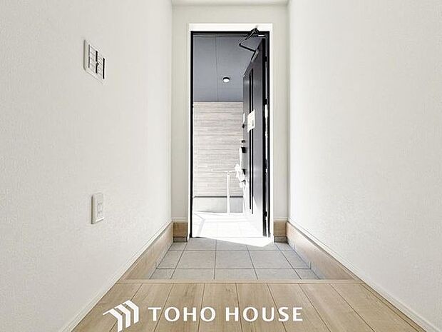 「玄関」人を迎え入れる最初の場所だからこそ、清潔感があり纏まった空間にして頂ける様にゆとりあるシューズボックスを設置しました。おでかけの時も帰宅の時も、すっきりとした玄関は気持ちが良いものです。