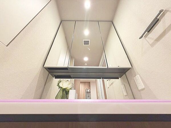 「リフォーム済・洗面台」大きな鏡で朝の準備もばっちり。収納も多く、洗剤など日用品の保管にも便利です。