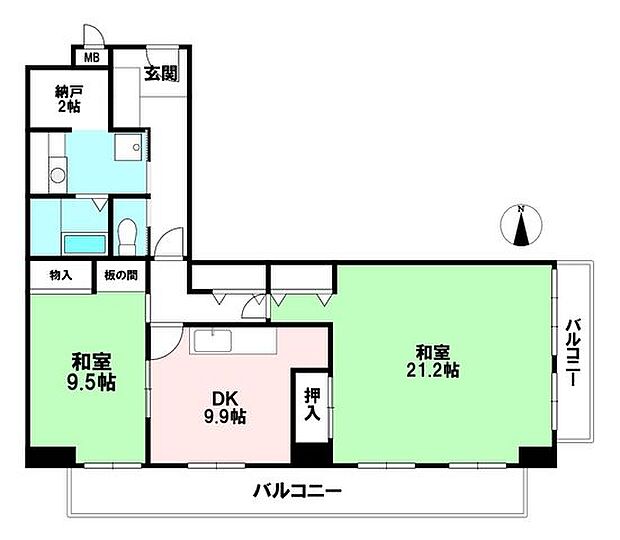 ファミールハイツ北大阪　1号棟(2DK) 2階の間取り