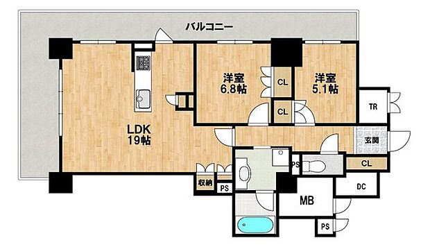 ローレルタワー尼崎(2LDK) 28階の間取り