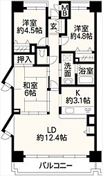 ロイヤルシャトー徳王 3LDKの間取図画像