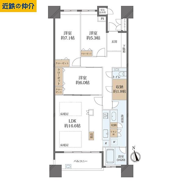 3LDK＋S（納戸）、価格6680万円、専有面積91.48m2、バルコニー面積9m2