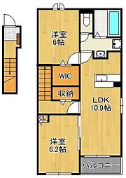 シャンティープレースナゴミ 2階2LDKの間取り