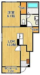 サニータウン苅田Ａ 1階1LDKの間取り