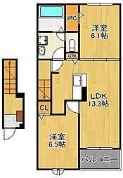 Ｔ．Ａ．Ｏ　苅田　I 2階2LDKの間取り