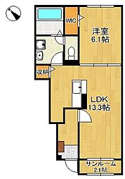 ニューライズ苅田　II 1階1LDKの間取り
