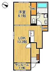 クラールＦＫIIB 1階1LDKの間取り