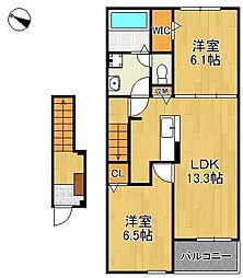 クラールＦＫIIB 2階2LDKの間取り