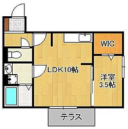 プラスラミチエ朽網 1階1LDKの間取り