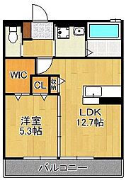 リアンサンクC棟 2階1LDKの間取り
