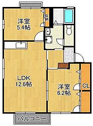 プリマヴェーラB 2LDKの間取図画像
