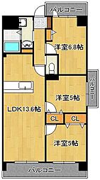 ソレアード苅田 3LDKの間取図画像