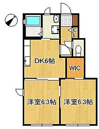 シャーメゾン朽網C 2DKの間取図画像