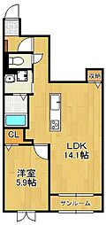 プレミアムガーデン1 1LDKの間取図画像