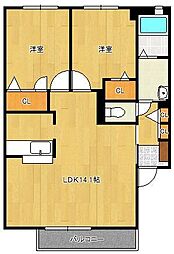 ドミール東貫C 2LDKの間取図画像