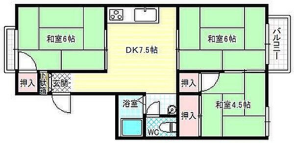 キョクヨウコーポA・B ｜大阪府富田林市甲田1丁目(賃貸アパート3DK・2階・52.00㎡)の写真 その2