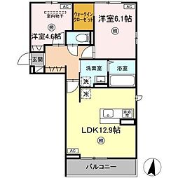 Ciel翠 2階2LDKの間取り