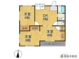 サンヒルズB 2階3DKの間取り